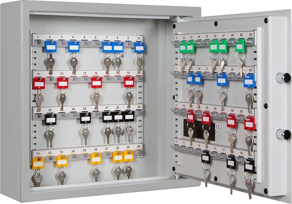 Schlüsselschrank Format SLE 80 001351-00000, für 80 Schlüssel, Elektronikschloss, Stahlblech, hellgrau, hellgrau
