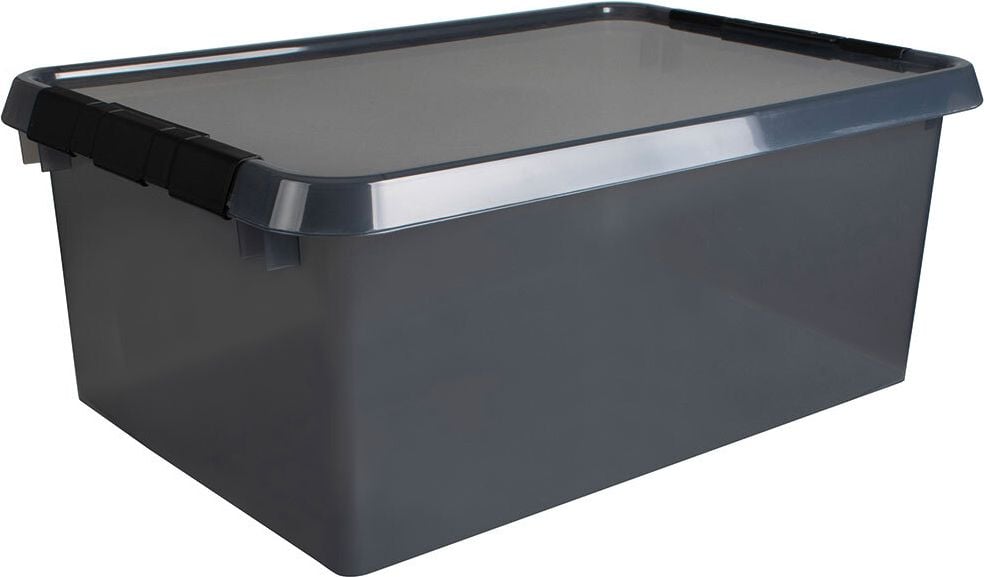 Aufbewahrungsboxen Helit Comfort Line H6165508, 45 Liter, Maße: 400x600x260mm (BxTxH), Deckel, Klickverschluss, grau-transparent