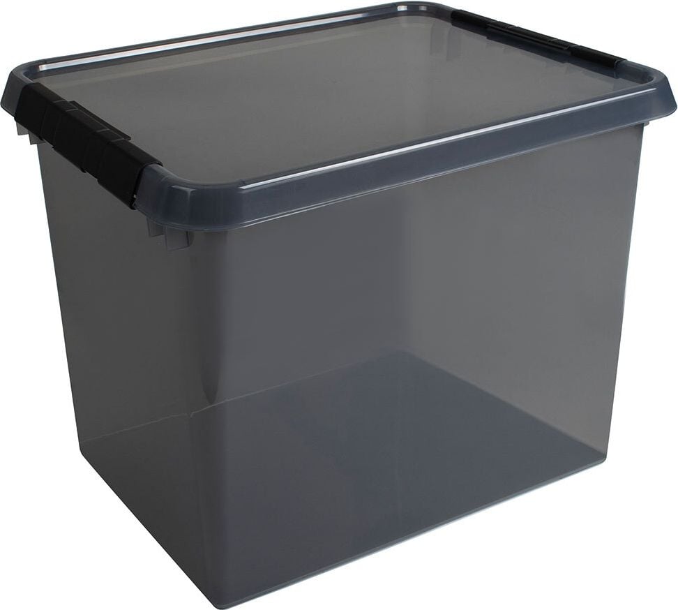 Aufbewahrungsboxen Helit Comfort Line H6165308, 52 Liter, Maße: 400x500x380mm (BxTxH), Deckel, Klickverschluss, grau-transparent