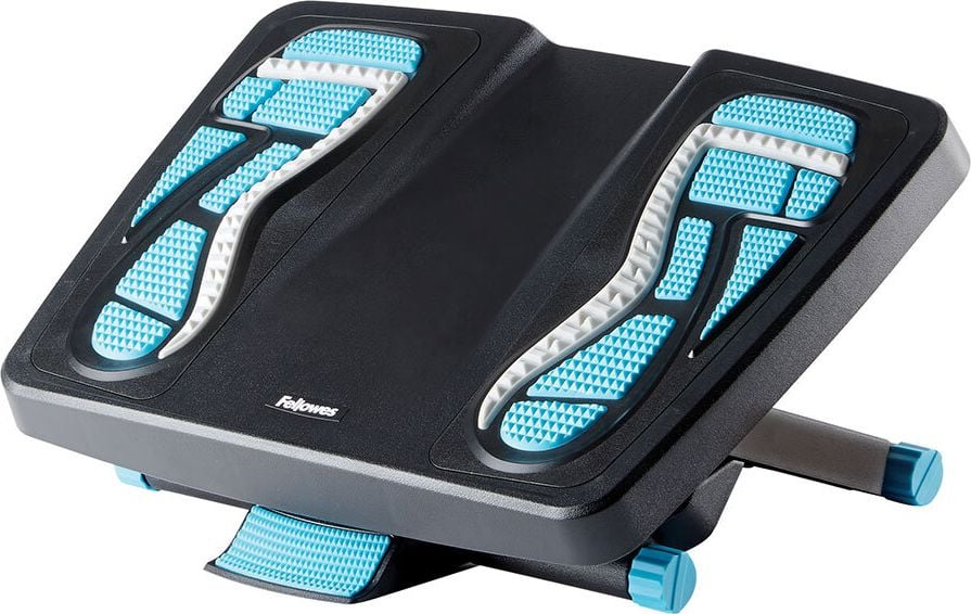 Fußstütze Fellowes Energizer 8068001, Höhe 3-fach und Neigung um 25 Grad verstellbar, Reflexzonen-Massageoberfläche, schwarz/blau