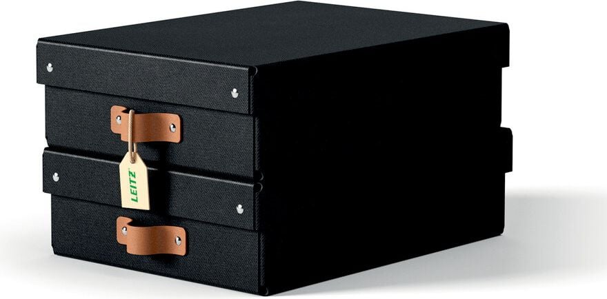 Aufbewahrungsbox Leitz Puro klein, 7 Liter, 200x150x280mm, mit Deckel, 100%
Recyclingkarton, Pack 2 Stück, schwarz