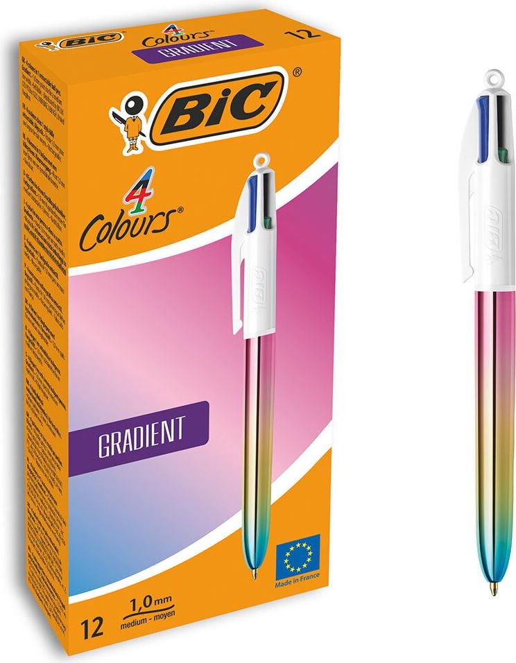 Vierfarbkugelschreiber BIC 4 Colours Gradient 511034, Schreibfarben: blau, schwarz, grün und rot, nachfüllbar, Schaft: Metallic-Farbverlauf