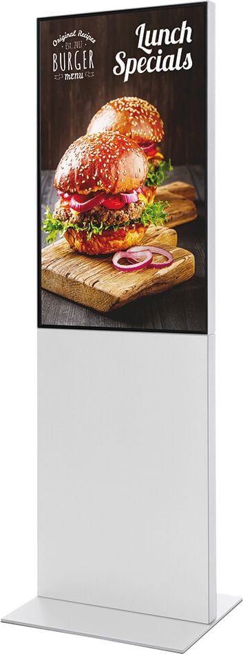 Digitale Werbedisplays Showdown Displays Infostele SmartLine, 57,5x181,3x46cm, 43 Zoll Samsung-Bildschirm, einseitig, USB, WLAN, Fernbedienung, weiß