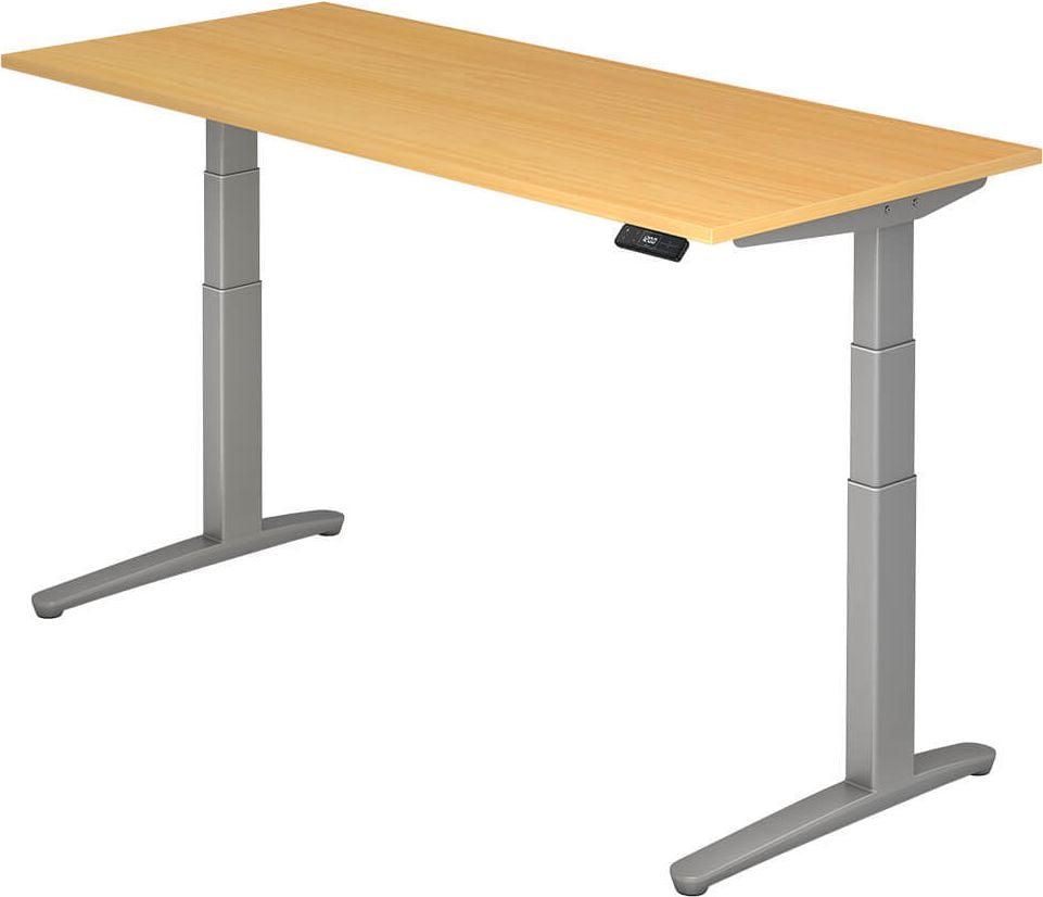Hubschreibtisch Hammerbacher VXBHM19/x/SS, 180x80cm (BxT), 65-130cm Höhe, rechteckig,
C-Fuß silber, buche