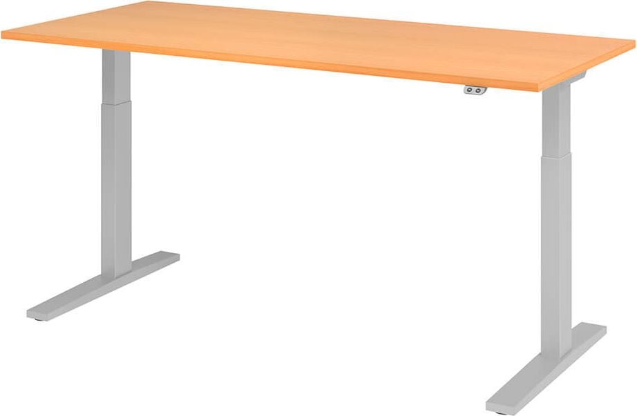 Hubschreibtisch Hammerbacher XMKA19, 180x80cm (BxT), 70-120cm Höhe, elektrisch
höhenverstellbar, rechteckig, C-Fuß silber, buche