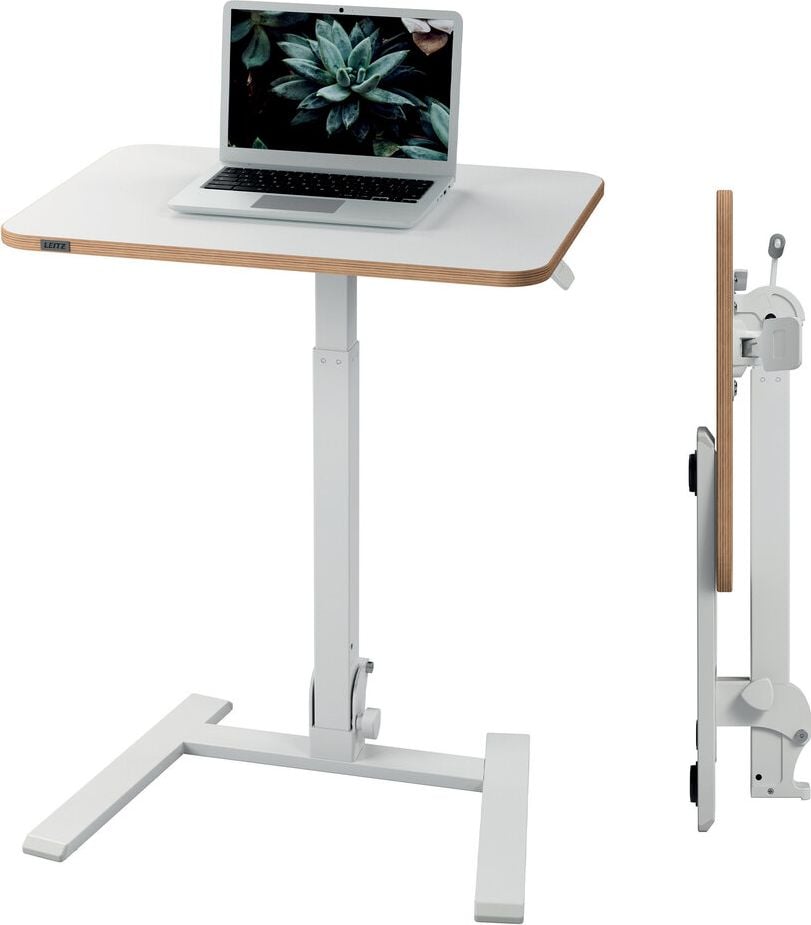 Klapptisch Leitz Ergo Compact Workstation Pro 65880001, 65x46cm (BxT), vollständig zusammenklappbar, höhenverstellbar per Luftdruck, 74-109cm Höhe, rechteckig, C-Fuß, weiß, weiß