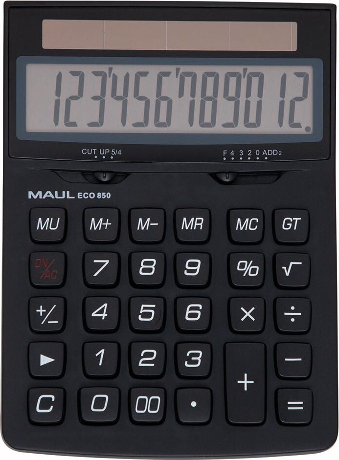 Tischrechner Maul ECO 850 7268890, 12-stelliges LC-Display, Solarbetrieb, Blauer Engel, schwarz