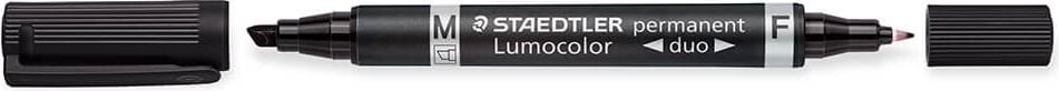 Permanentmarker Staedtler Lumocolor permanent duo 348 B, 1 Rundspitze 0,6mm, 1 Keilspitze 1,5-4mm, schwarz