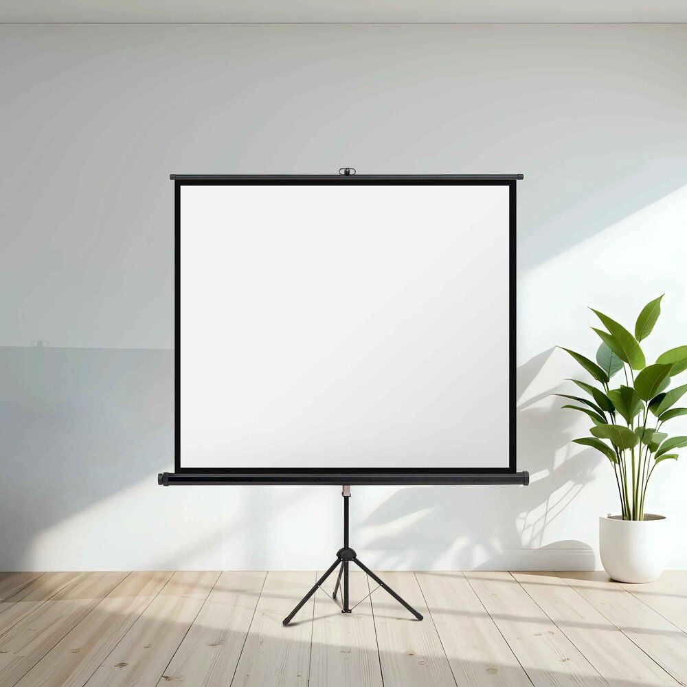 Stativ-Leinwand Magnetoplan 202501934, Projektionsfläche 180x180cm, Format 1:1,
stufenlose Höheneinstellung, einklappbares
Dreibein-Stativ, 4K HD