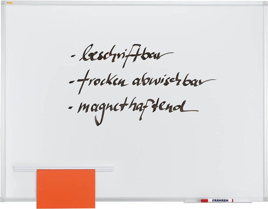 Whiteboard Franken X-tra!Line SC3104, 100x200cm, lackiert, trocken abwischbar,
Alurahmen, Ablageleiste, Wandaufhängung
