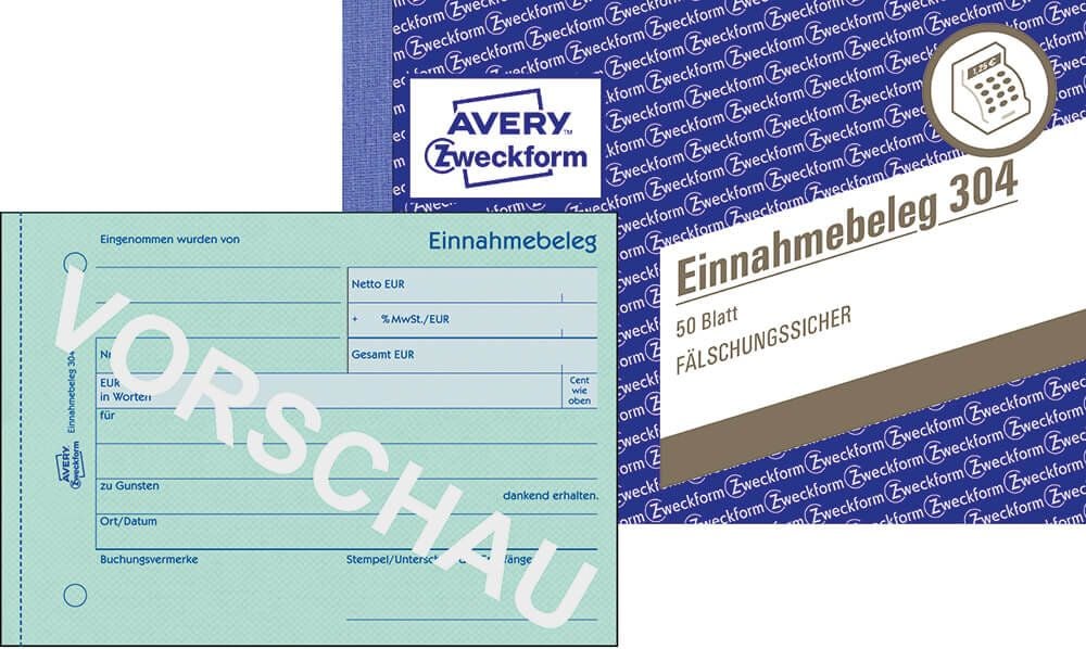 Einnahmebeleg Zweckform 304, DIN A6 quer, grün, Block 50 Blatt