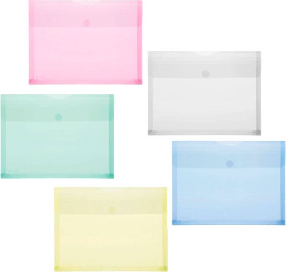 Dokumententaschen Foldersys A4 quer 40105, Klettverschluss, Dehnfalte, Pack 10 Stück, sortiert