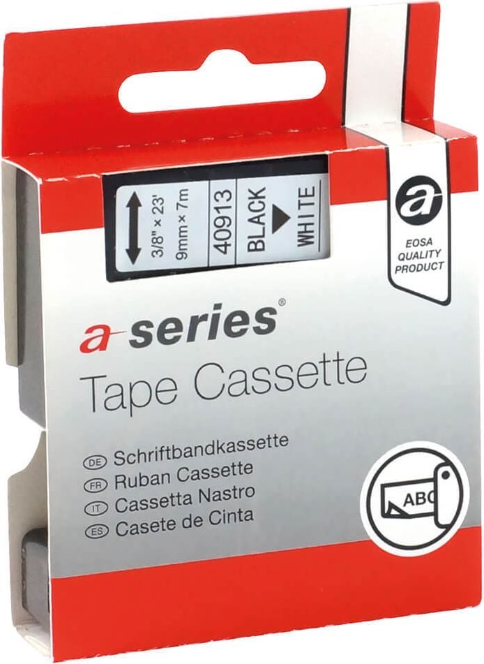Schriftbänder a-series AS1410 für Dymo D1 40913/S0720680, schwarz auf weiß, 9mm/7m