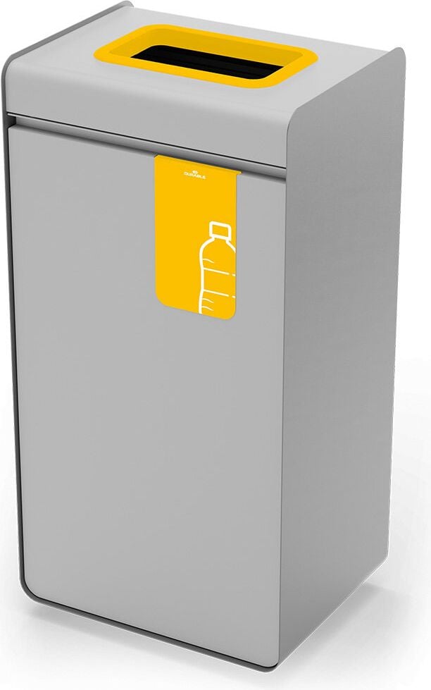Abfallsammler Durable DURASORT 55L Plastik 3212, 55 Liter, Stahl, Innenbehälter Kunststoff, rechteckig, Behälter grau, Einwurfring gelb