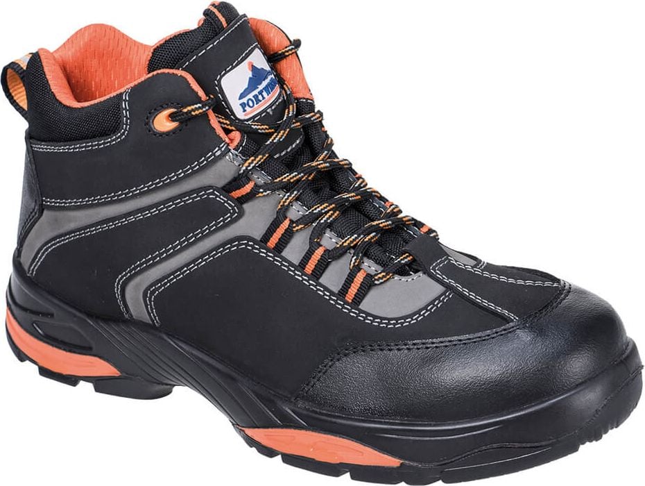 Sicherheitsstiefel Portwest Compositelite Operis S3 HRO FC60, Schnürstiefel, PUR/Gummi-Sohle, metallfreie
Zehenschutzkappe, schwarz/orange, Größe 48