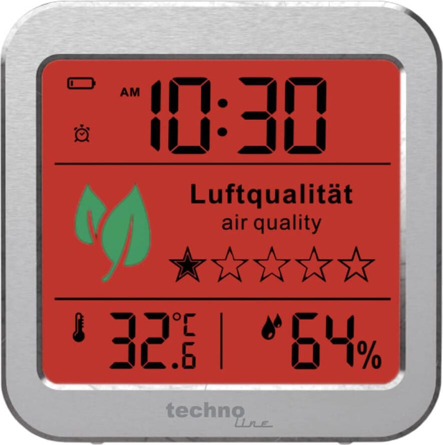 Luftgüte-Monitor technoline WL 1020, einfaches Ampelsystem, mit Temperatur- und
Luftfeuchtigkeitsanzeige, 8,1 x 8,1 x 2,4 cm
