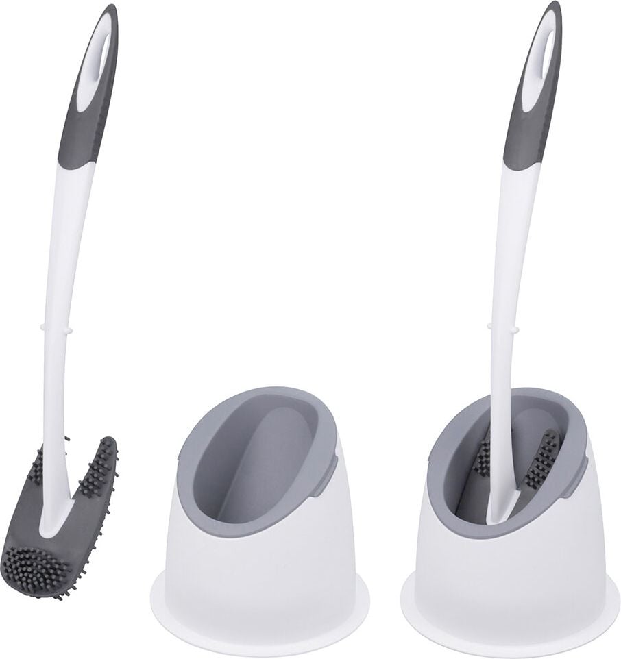 WC-Bürstengarnitur BÜMAG New Trendy 6/705, borstenlose Toilettenbürste mit Behälter, TPE-Noppen, weiß/grau