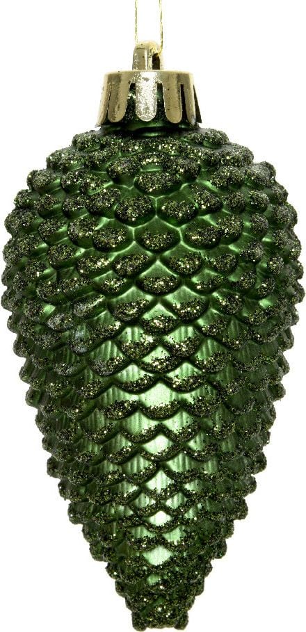 Weihnachtskugeln DECORIS Zapfen, 4,5x8cm (DxH) Polystyrol, Pack 6 Stück, dunkelgrün