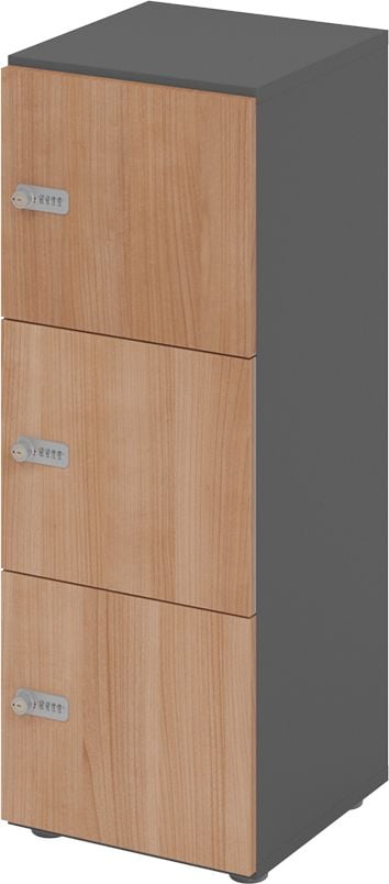 Schließfachschrank Hammerbacher V234L3/G ZS, 40 x 42 x 110 cm (BxTxH), 3 Ordnerhöhen, mit Zahlenschloss, 3 Fächer, Korpus: Graphit, nussbaum
