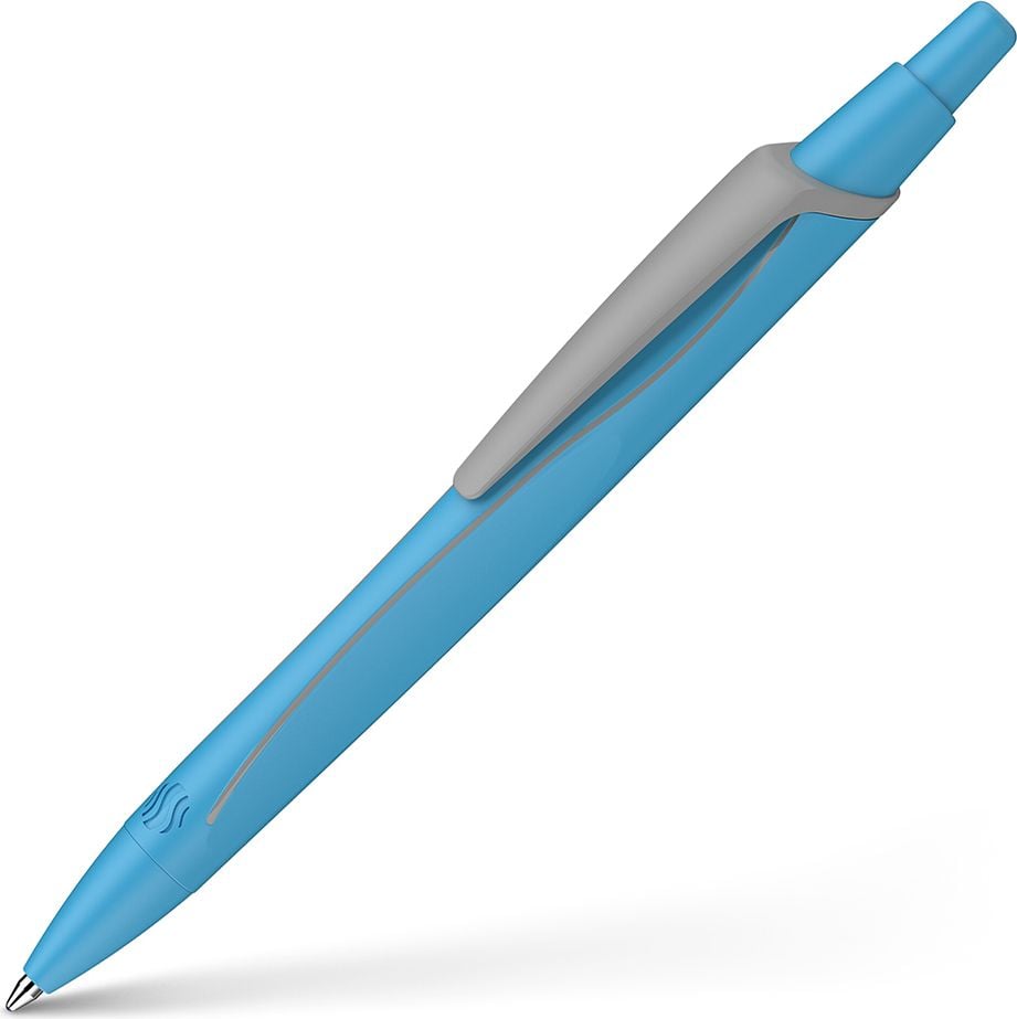 Kugelschreiber Schneider Reco Neon 1319, Mehrweg, Strichstärke M, Druckmechanik, Clip, Schreibfarbe blau, Blauer Engel, neonblau