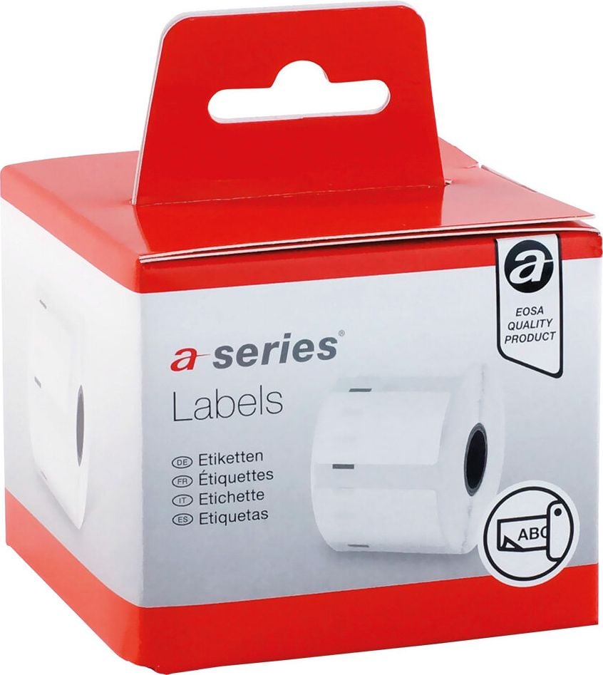 Rollen-Etiketten a-series AS1716 für Dymo 99012 S0722400, 36x89mm, Chip für LW 550 (abwärtskompatibel), Papier, weiß, permanent haftend, Pack 2 Rollen à 260 Etiketten