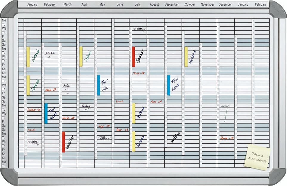 Planungstafeln Jahresplaner Franken EuroLine EU5000, 5-facher Jahres-/Monats-/Wochenplaner, für
14 Positionen, 61,5x94,5cm