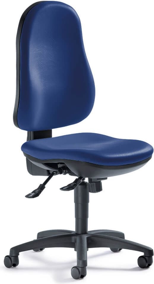 Arbeitsdrehstuhl Deskin COMFORT S, Softex-Bezug abwaschbar, ohne Armlehnen, Fußkreuz schwarz,
Teppichbodenrollen, blau