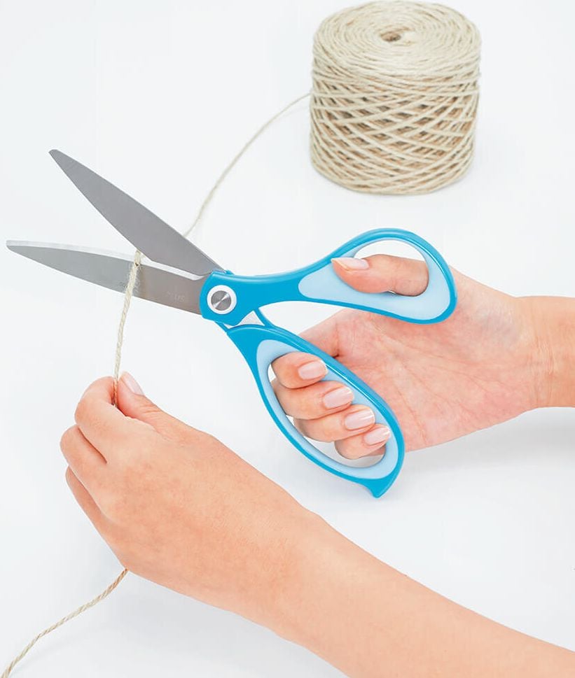 Schere PLUS Japan Curved Blade Edelstahl 17,5cm SC-175S, 6,5 Zoll, Universalschere, blauer Recycling-Kunststoffgriff, rot