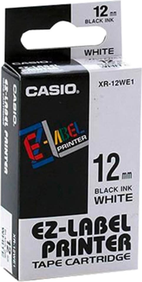 Schriftbänder Casio XR-12WE, schwarz auf weiß, 12mm/8m
