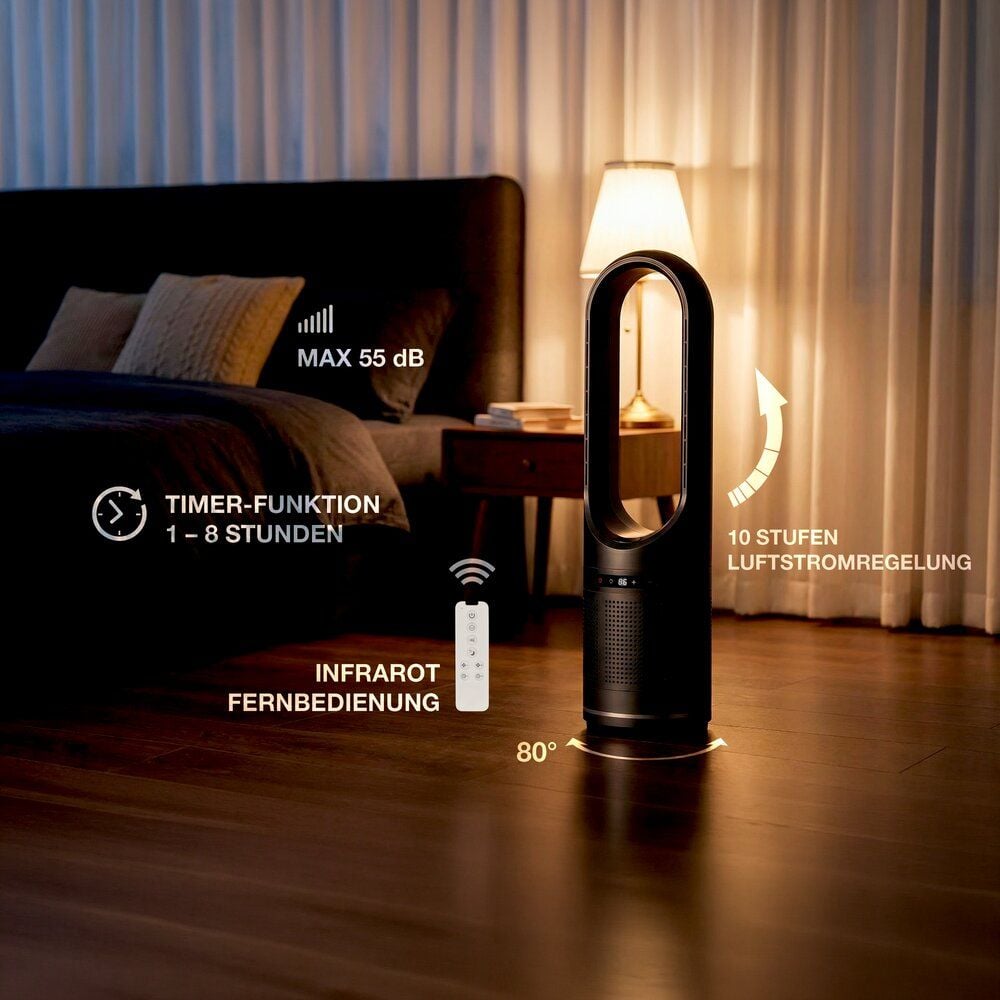 Turmventilator Hansa AM-046, 82cm, oszillierend, mit Fernbedienung und
Timer, anthrazit, anthrazit