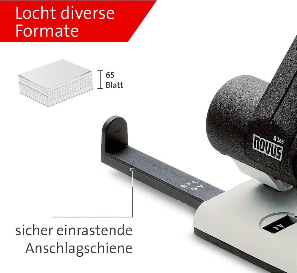 Locher Novus B265 Registratur, ca. 65 Blatt, Anschlagschiene, grau/schwarz