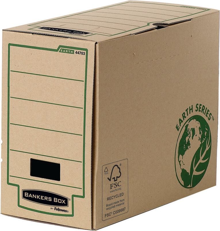 Archivschachteln Fellowes Bankers Box 4470301, A4, 150mm Rückenbreite, Verschlusslasche,
Wellpappe, braun, Pack 20 Stück