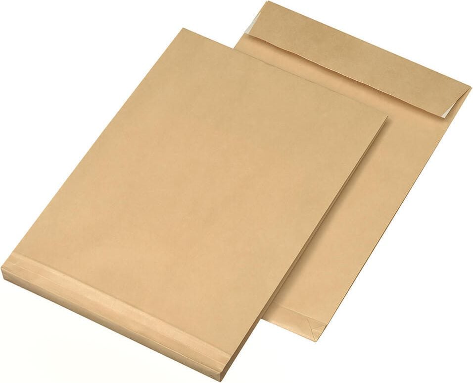 Faltentaschen B4, 250x353x20mm Falte, Haftklebung, braun,
Pack 250 Stück