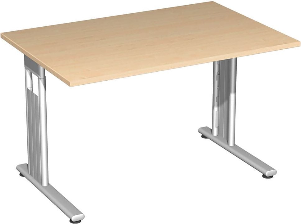 Schreibtisch Geramöbel C Fuß Flex S-618102, 120x72x80cm (BxHxT), rechteckig, C-Fuß silber, weiß