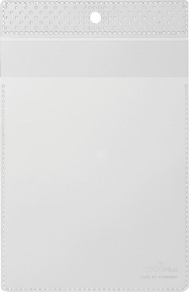 Sichthüllen Durable Sichttaschen DIN A6 2302-19, PP-Folie 180my, genarbt, oben offen, Schutz-
klappe, Aufhängloch, Pack 5 Beutel à 10 Stück, transparent