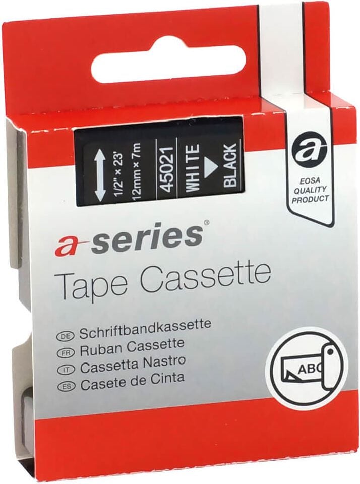 Schriftbänder a-series AS1420 für Dymo D1 45021/S0720610, weiß auf schwarz, 12mm/7m