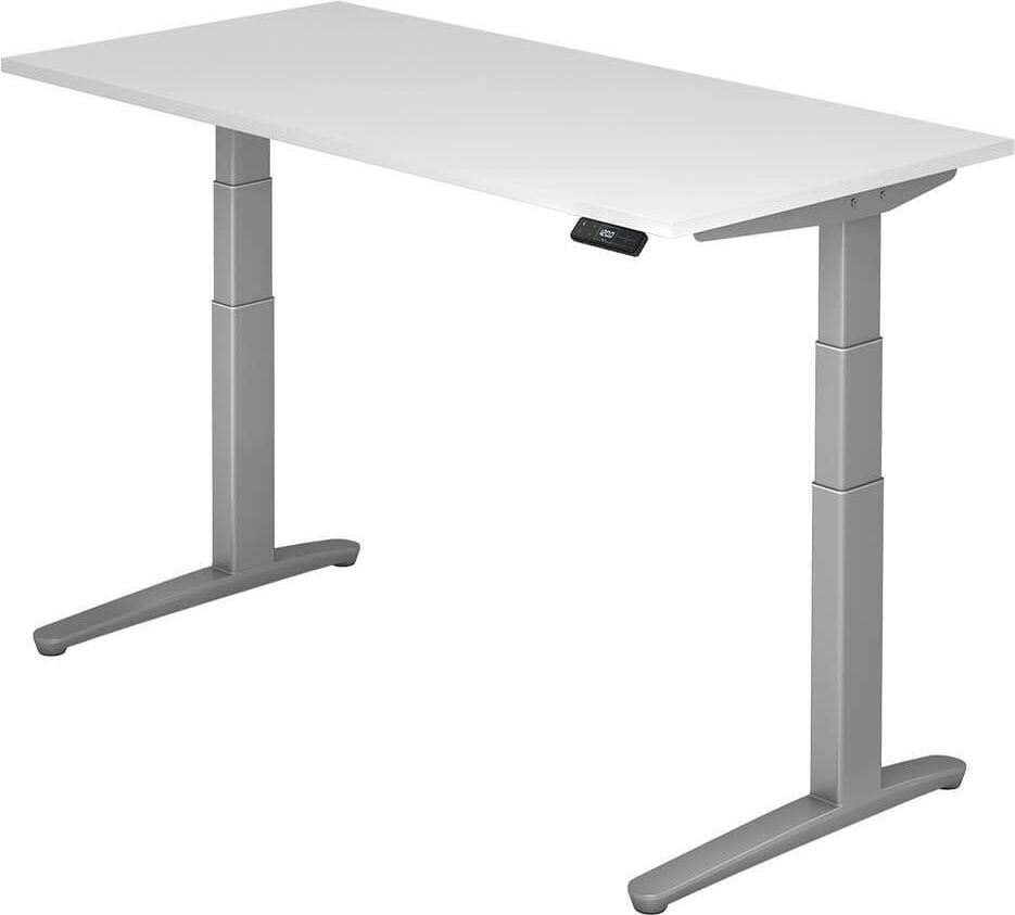 Hubschreibtisch Hammerbacher VXBHM16/x/SS, 160x80cm (BxT), 65-130cm Höhe, rechteckig,
C-Fuß silber, weiß