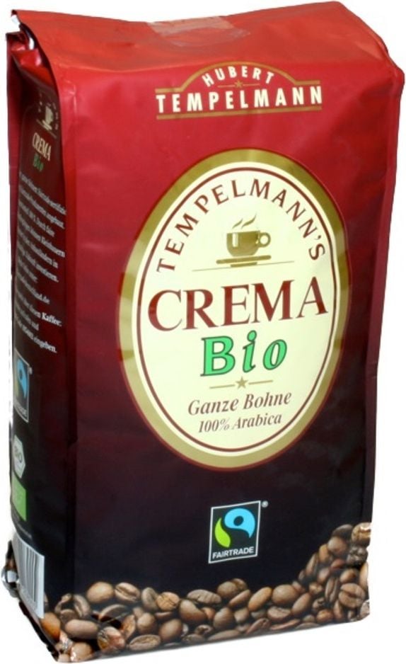 Kaffee Tempelmanns Crema Bio, ganze Bohnen, Pack 1 kg, BIO-zertifiziert DE-ÖKO-039