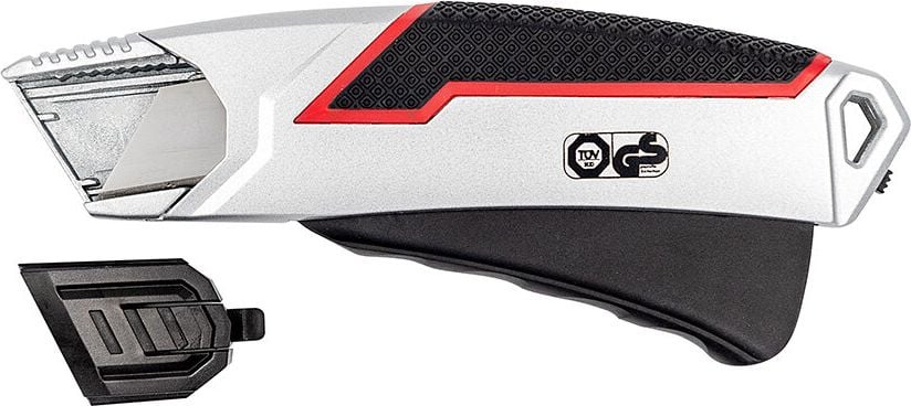 Cutter Wedo Safety-Cutter Plus 78837, federbelastete Klinge, automatischer Klingenrückzug, Gehäuse aus Zinklegierung, schwarz/silber