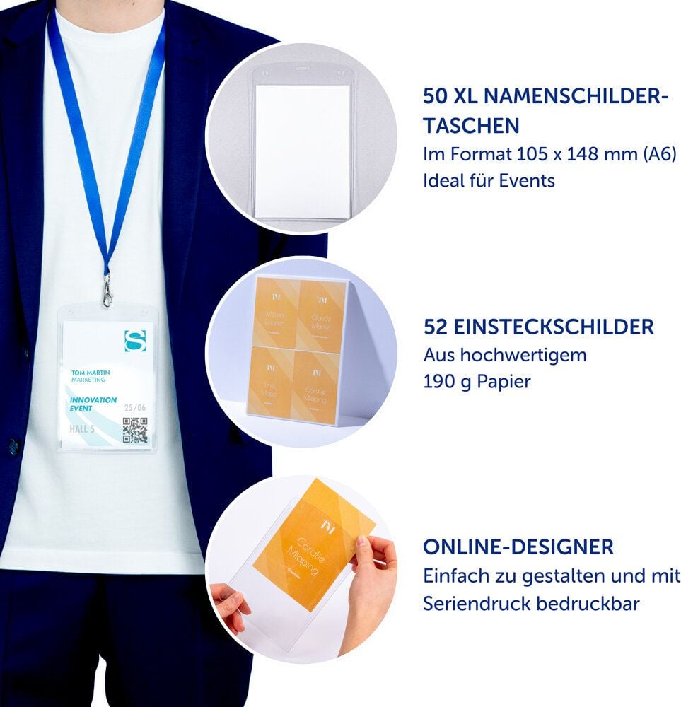Namensschilder Avery Zweckform 4834XL, 105x148mm, Clipausstanzung (ohne Clip), Pack 50 Stück