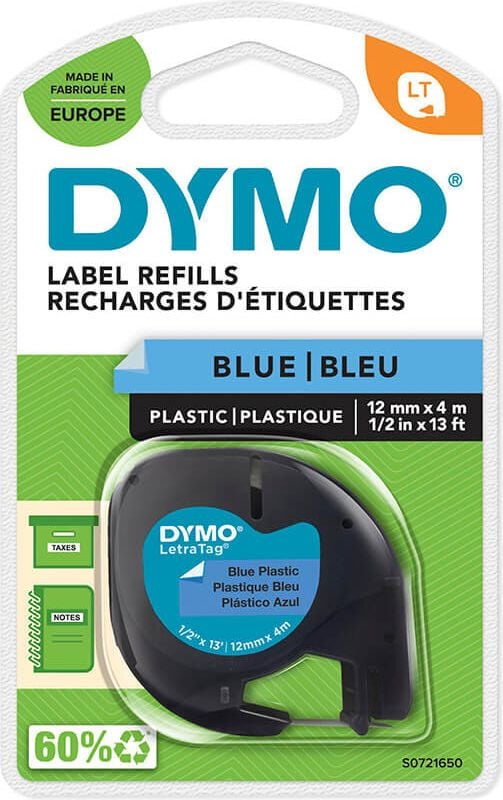 Schriftbänder Dymo LT S0721650, Plastik, schwarz auf blau, 12mm/4m
