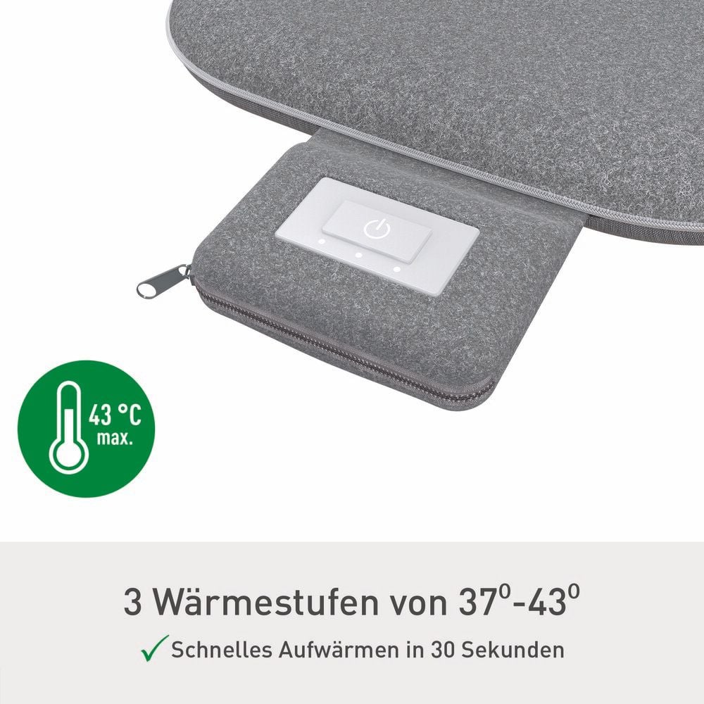 Sitzkissen beheizbar Leitz iComfi 65920085, beheizbar, 30x300x400mm, 3 Wärmestufen (bis 43 Grad), kabellos mit Akku, Polyster, grau, grau