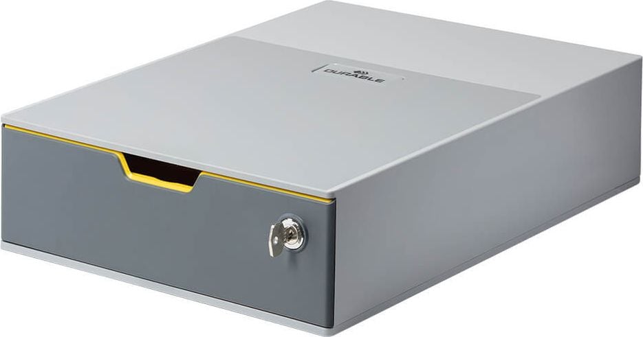 Schubladenbox Durable Varicolor 1 SAFE 760127, für A4, 1 geschlossene Schublade, abschließbar, ABS, Korpus grau, abgesetzte Farblinien