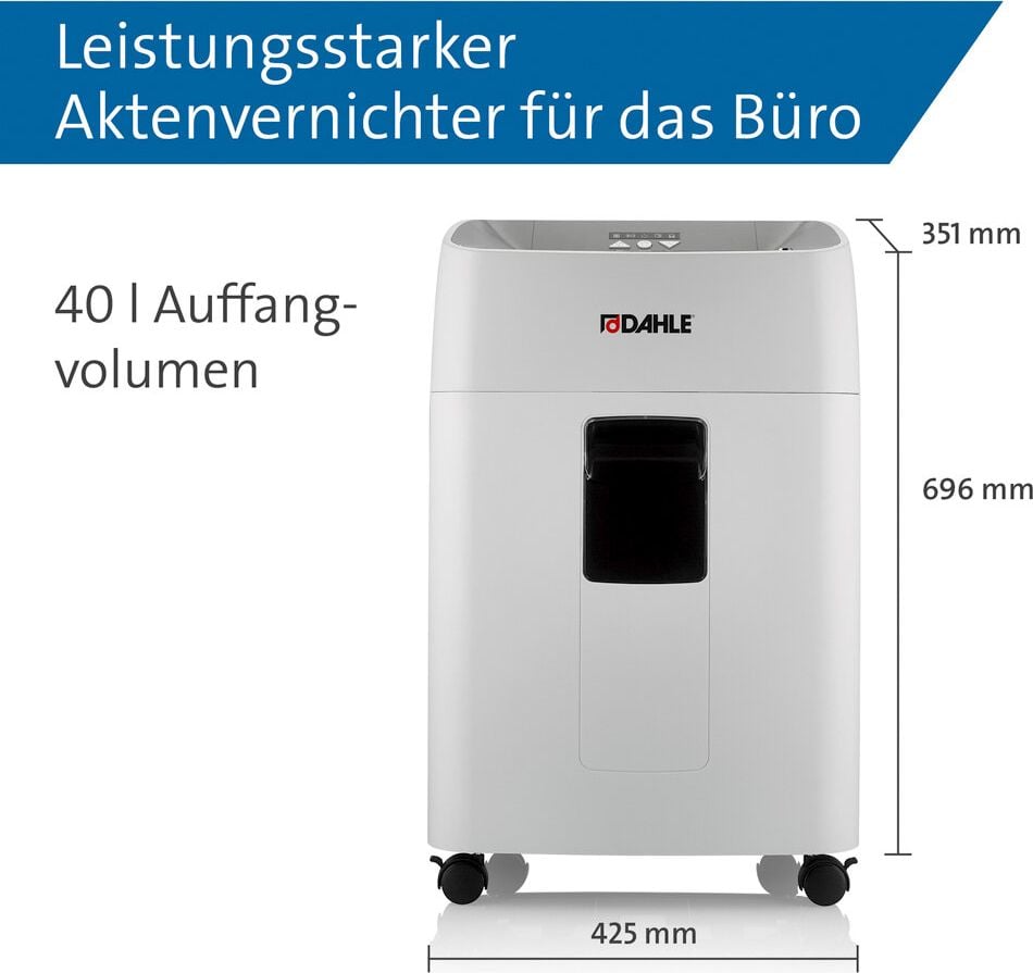 Aktenvernichter Dahle ShredMatic 300 P5 35322, 2 x15mm Partikelschnitt, ca. 300 Blatt, 40 Liter Behälter