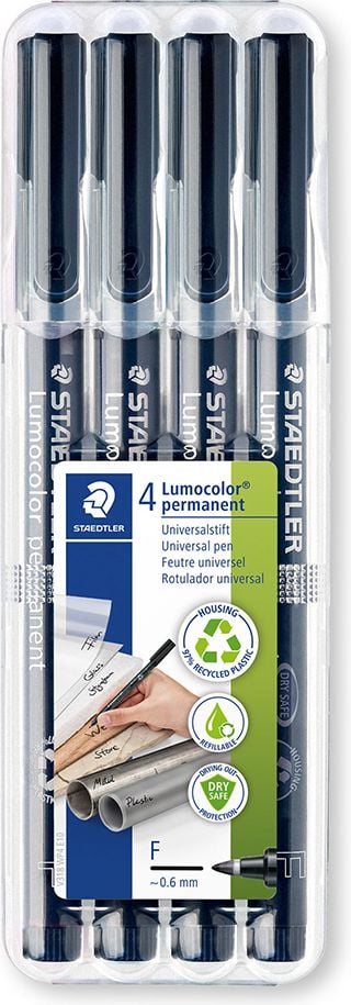 Folienschreiber Staedtler Lumocolor permanent pen 3189WP4HZ, ca. 0,6mm, wasserfest, Etui 4x318 schwarz