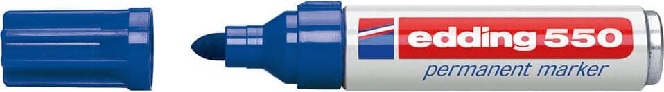 Permanentmarker Edding 550, ca. 3-4mm, Rundspitze, Schaft 100% recyceltes Aluminium, blau