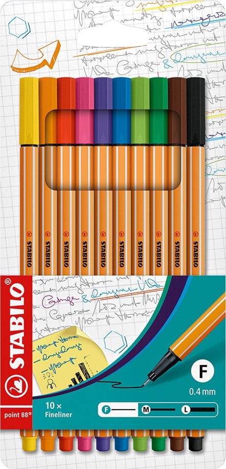 Fineliner STABILO point 88 Etui 8810, ca. 0,4mm, Etui mit 10 Farben