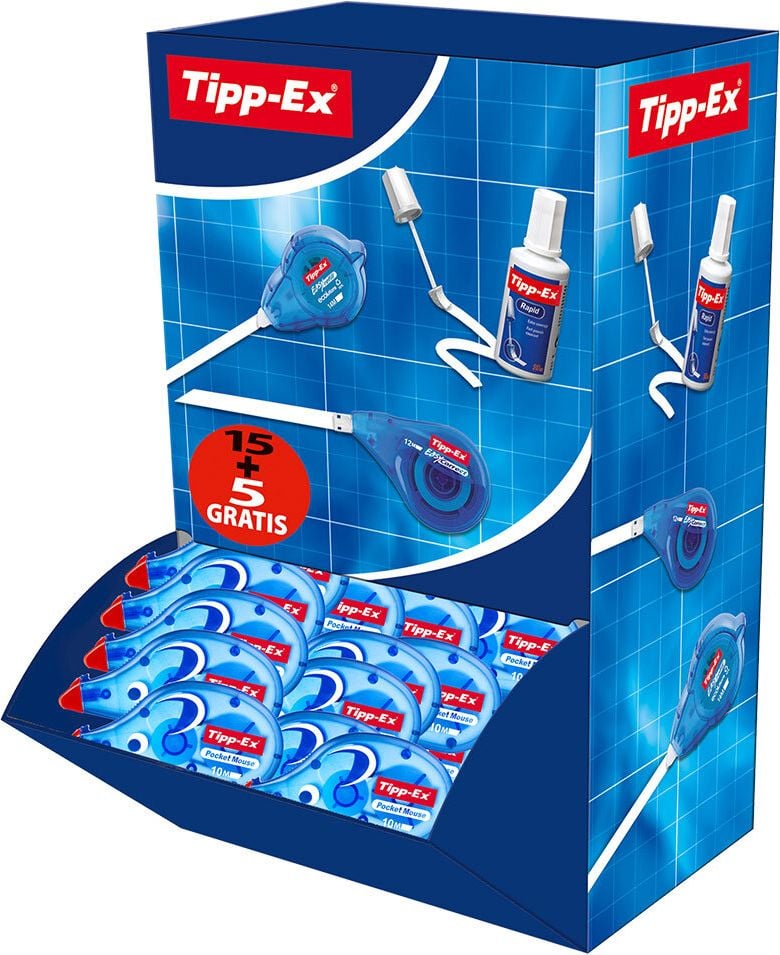 Korrekturroller Tipp-Ex Pocket Mouse 935587 Vorteilspack, 4,2mm breit/10m lang, blau, Vorteilspack 15 Stück + 5 GRATIS