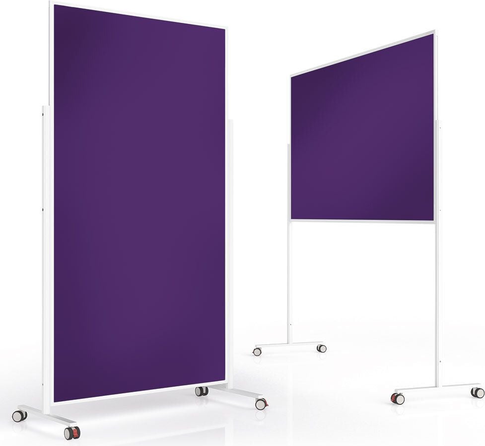 Moderationstafeln Magnetoplan Design VarioPin 11811, Tafel: 180x100cm, einteilig, pinnbarer Filz
farbig, Aluminumrahmen (weiß), Standfuß mit
Rollen, violett