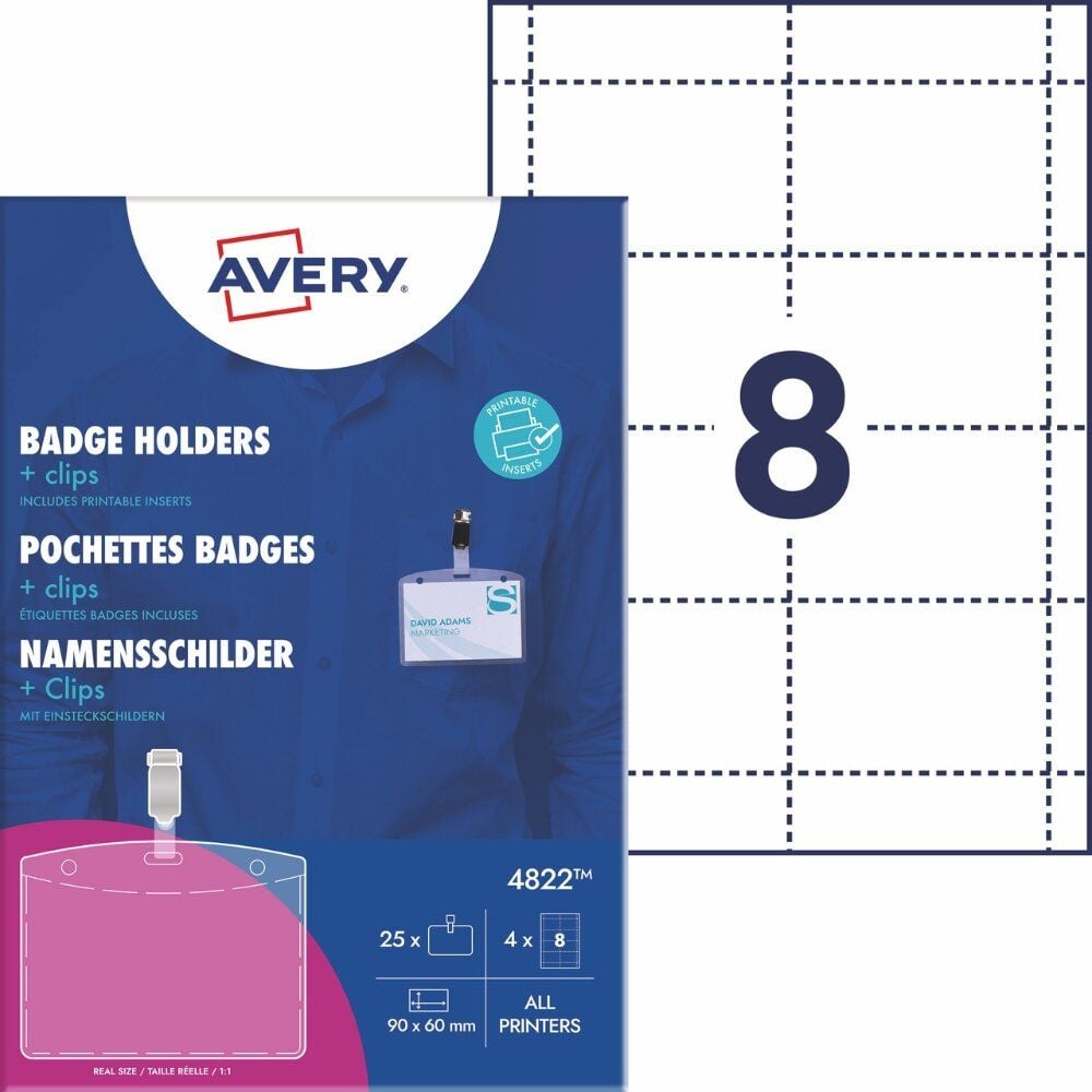 Namensschilder Avery Zweckform 4822, 60x90mm, Clip, Pack 25 Stück